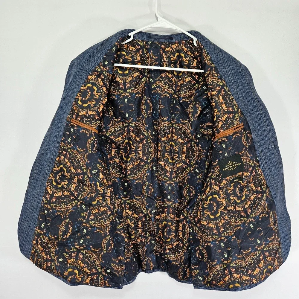Men's Polyester Tweed Sport Coat Blazer Two Button Blue Plaid Size 36R